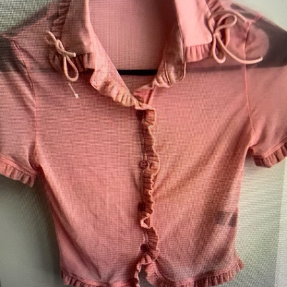 Pink Ruffled Blouse with Puff Sleeves